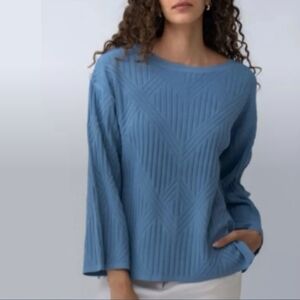 *NWT* Adrienne Landau Blue Crewneck Sweater with Chevron Knit Size XL